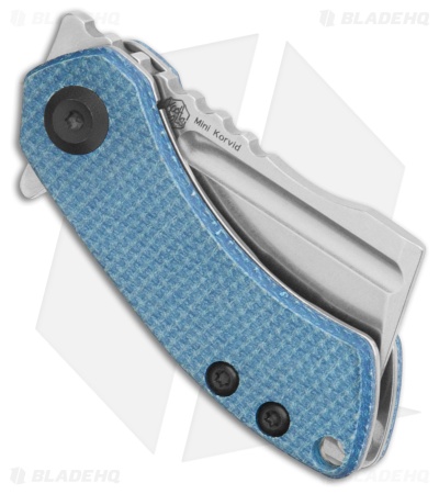 Kansept Knives Mini Korvid Liner Lock Knife Blue Micarta (1.5" Stonewash)