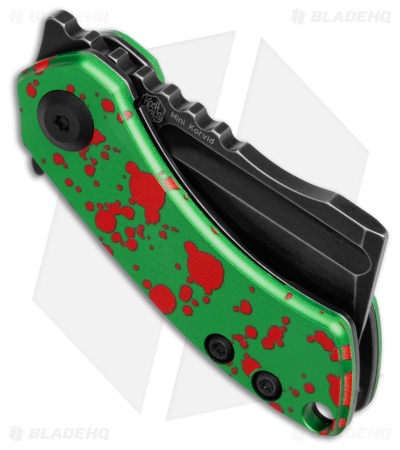 Kansept Mini Korvid Liner Lock Knife Zombie Green Aluminum (1.5" Black SW)