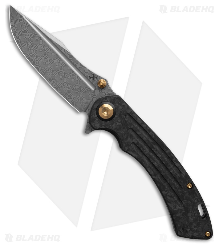 Kansept Kmaxrom Pretatout Liner Lock Knife Twill Carbon Fiber (3.6" Damascus)