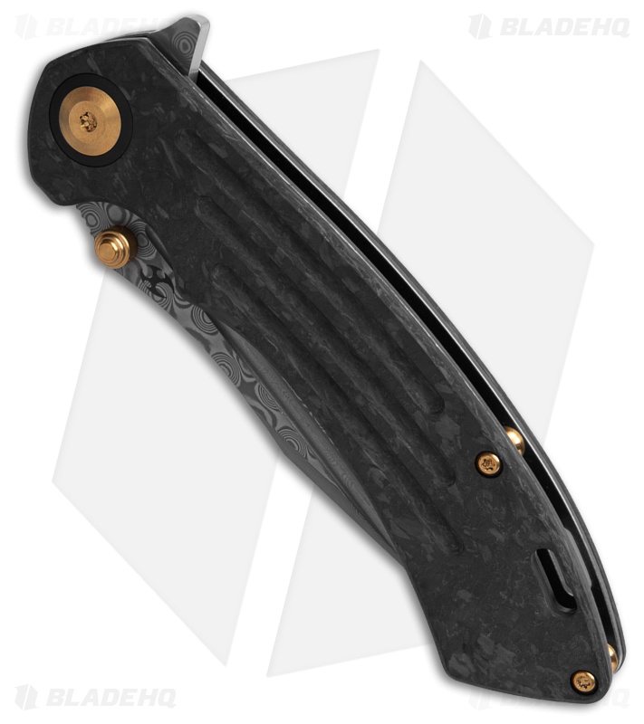 Kansept Kmaxrom Pretatout Liner Lock Knife Twill Carbon Fiber (3.6" Damascus)