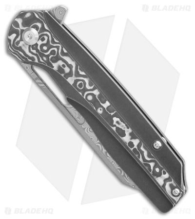 Kansept Knives Shard Frame Lock Knife Black Ti + Nebula CF (3.5" Damascus)