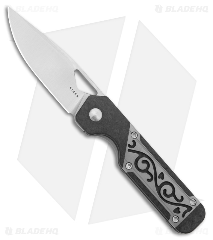 Kizer Mini Militaw Frame Lock Knife CF/Milled Vine Window Grille Ti (2.8" Satin)