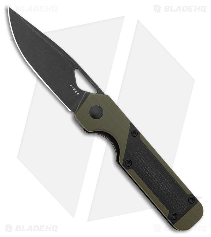 Kizer Mini Militaw Liner Lock Knife Green G-10 Black Micarta (2.8" Black)