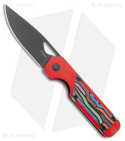 Kizer Mini Militaw Liner Lock Knife Red + Party Streamers G-10 (2.8" Black)