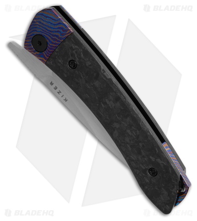 Kizer Mini Momo Liner Lock Knife Timascus Marble CF (3.2" Satin) Ki3663A4