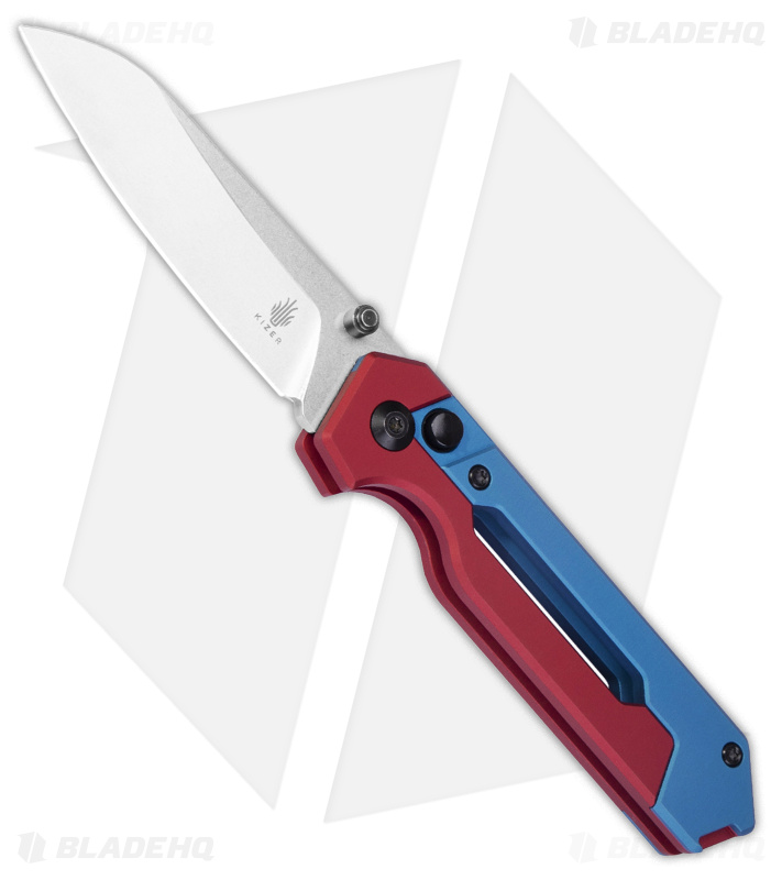 Kizer Hyper Button Lock Blue/Red Al (Satin) - Blade HQ