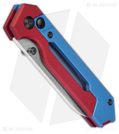 Kizer Hyper Button Lock Blue/Red Al (Satin) - Blade HQ
