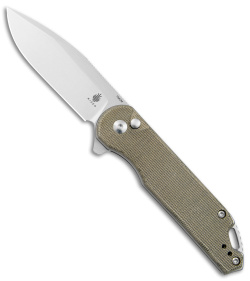 Kizer Vanguard Elstner Assassin XL Button Lock Knife Green Micarta (3.4" Satin) 