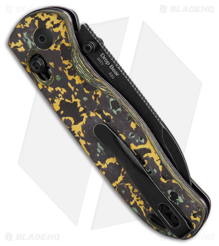 Kizer Azo Drop Bear Clutch Lock Knife Green Gold Fat Carbon