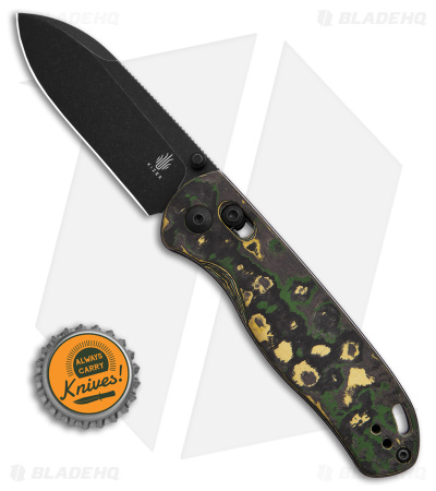 Kizer Azo Drop Bear Clutch Lock Knife Green Gold Fat Carbon