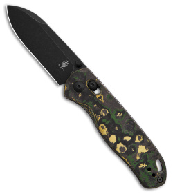 Kizer Azo Drop Bear Clutch Lock Knife Green Gold Fat Carbon (3" Black SW)