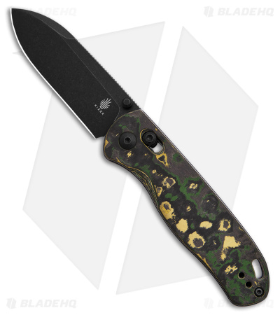 Kizer Azo Drop Bear Clutch Lock Knife Green Gold Fat Carbon