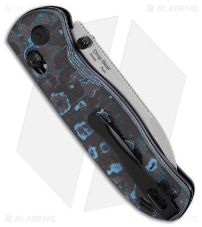 Kizer Azo Drop Bear Clutch Lock Knife Blue/Black Fat Carbon (3" Satin) Ki3619A2
