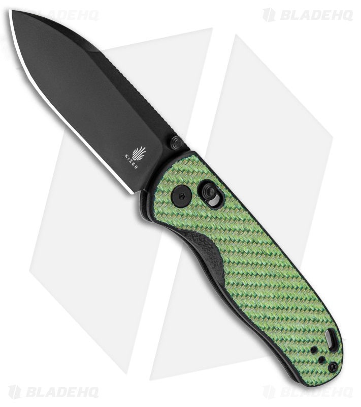 Kizer Azo Drop Bear Clutch Lock Knife Green Carbon Fiber/G-10 (3" Black)