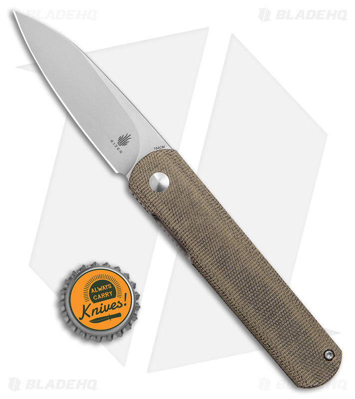Kizer Feist Flipper Knife | Green Micarta + SW - Blade HQ