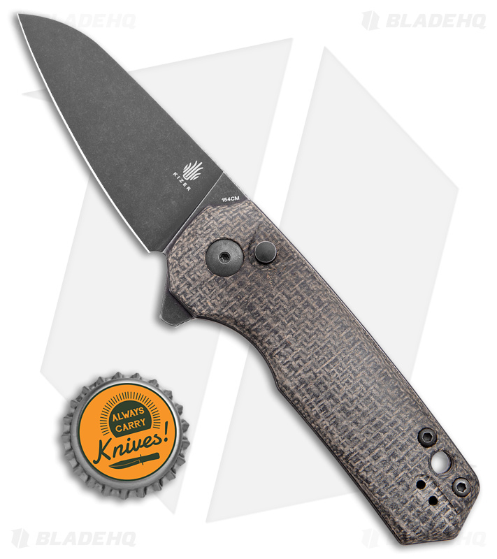 M♡K Kizer Lieb M Button Lock Knife Black Micarta - Blade HQ
