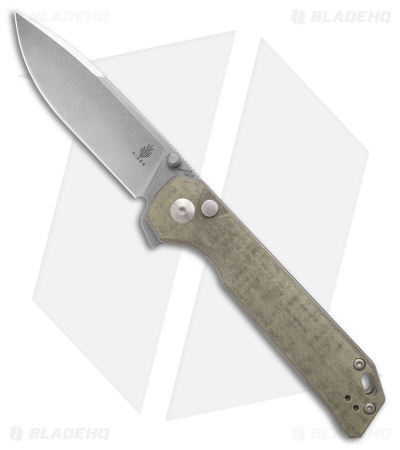 Kizer Azo Vanguard Begleiter XL Button Lock Knife Green Micarta (4" SW) 