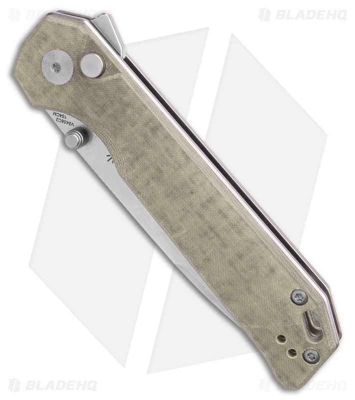 Kizer Azo Vanguard Begleiter XL Button Lock Knife Green Micarta (4" SW) 