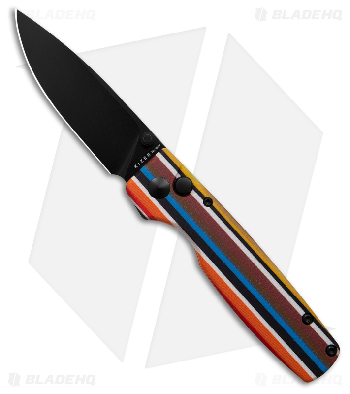 Kizer Serape Series Original Button Lock Knife Mexican Blanket G-10  (3" Black)