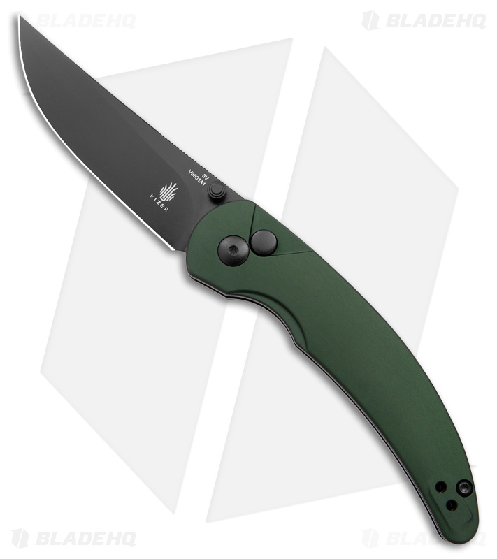 Kizer Swaggs Chili Pepper Button Lock Knife Green Aluminum (3" Satin 3V) 
