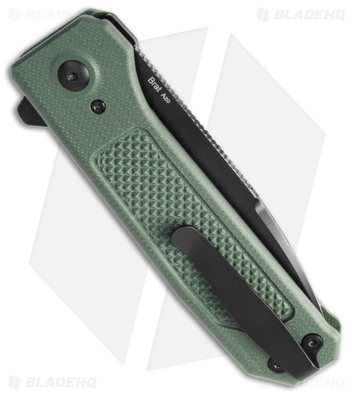 Kizer Brat Button Lock Flipper Knife Green G-10 (3.5" Black) V3630C2