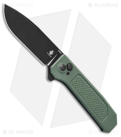 Kizer Brat Button Lock Flipper Knife Green G-10 (3.5" Black) V3630C2