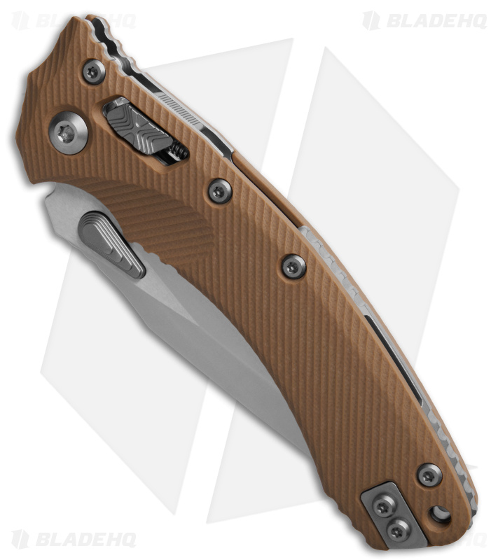 Microtech Amphibian Ram-Lok S/E Manual Knife Fluted Tan G-10 (3.9" Stonewash)