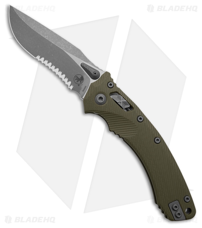 Microtech Amphibian Ram-Lok Fluted OD Green G-10 + Apoc Serr