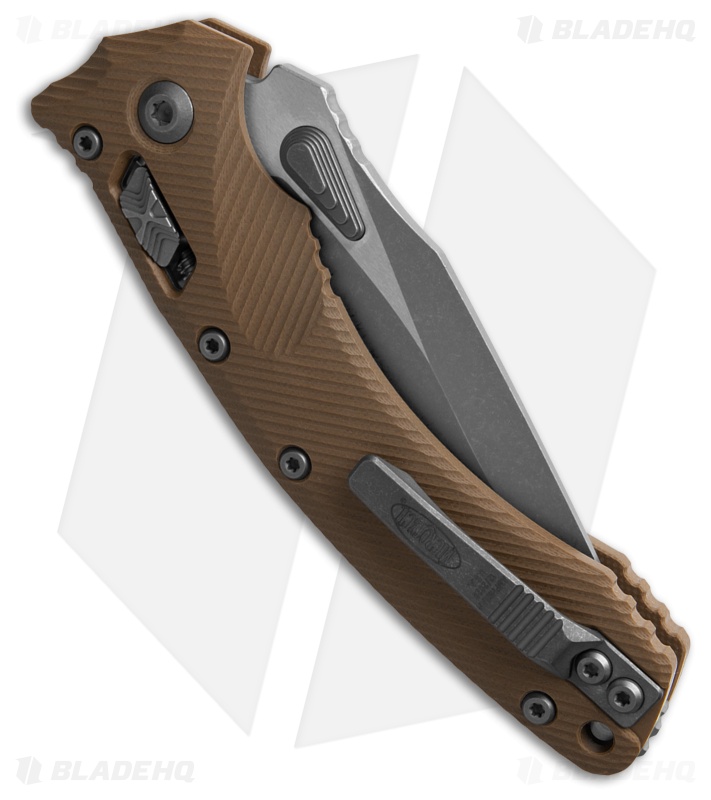 Microtech Amphibian Ram-Lok Fluted Tan G-10 + Apoc Serr