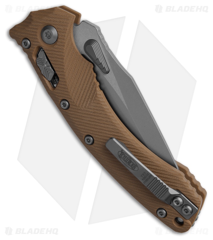 Microtech Amphibian S/E Ram-Lok Knife Fluted Tan G-10 (3.9" Stonewash Serr)