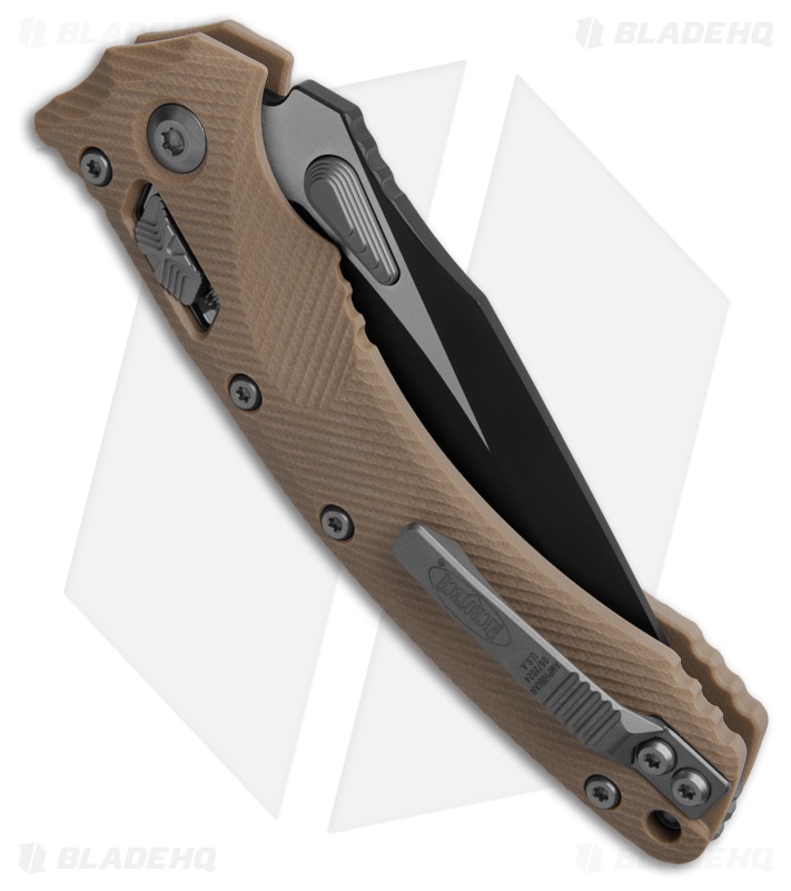 Microtech Amphibian S/E Ram-Lok Knife Fluted Tan G-10 (3.9" Black Serr)