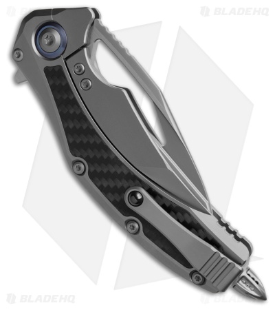 Microtech Matrix S/E Frame Lock Knife Titanium w/ Blue Pivot (3.8" Hand Satin)
