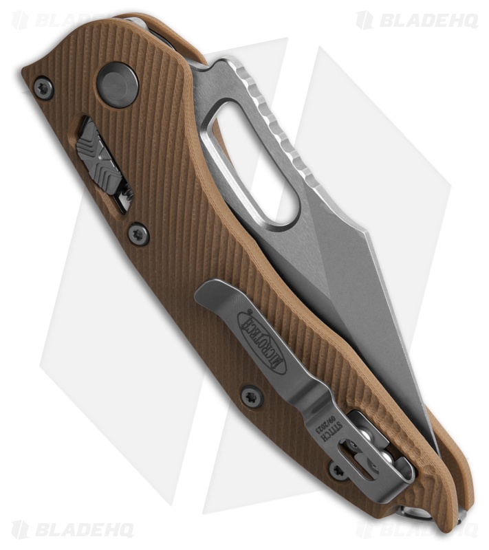 Microtech Stitch Ram-Lok Knife Fluted Tan G-10 (3.7" Stonewash Serr)