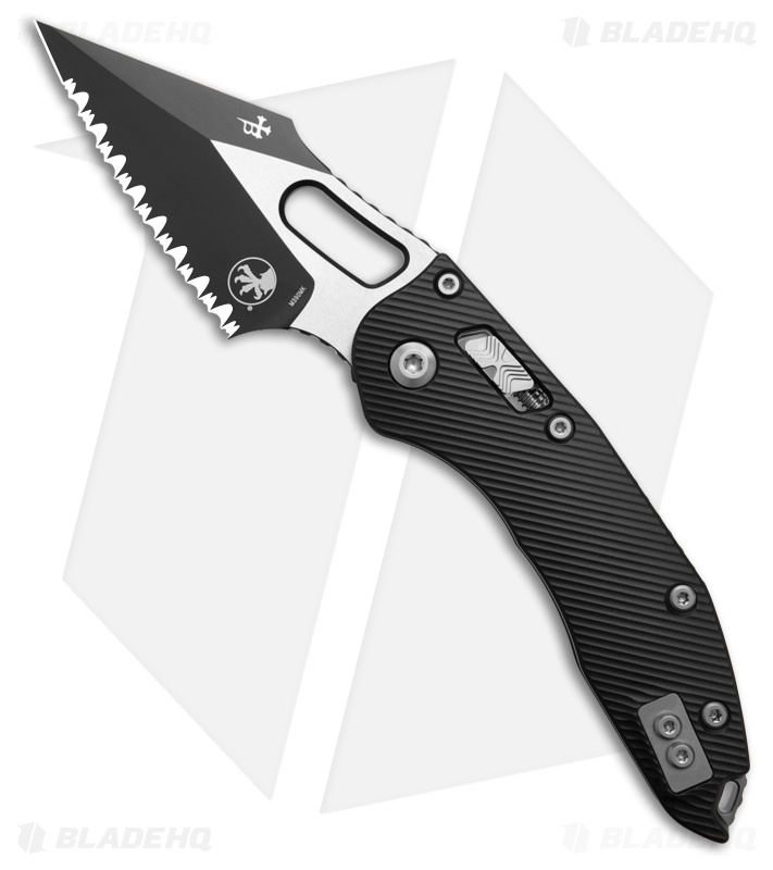 Microtech Stitch Ram-Lok Knife Fluted Black Aluminum (3.7" Two-Tone Full Serr)