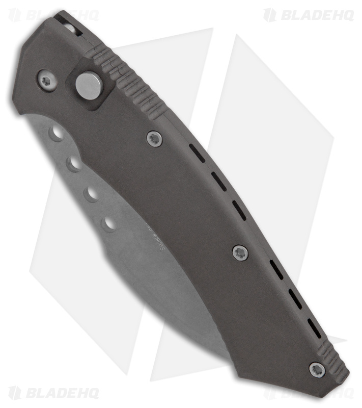 Microtech Hawk Automatic Knife Blk Al Serr ATS-34 - Blade HQ