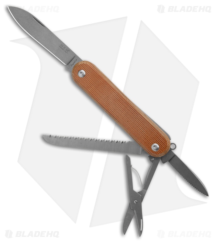 MKM Malga 5 MagnaCut Multi-Tool Pocket Knife Natural Tan Micarta (5-in-1)