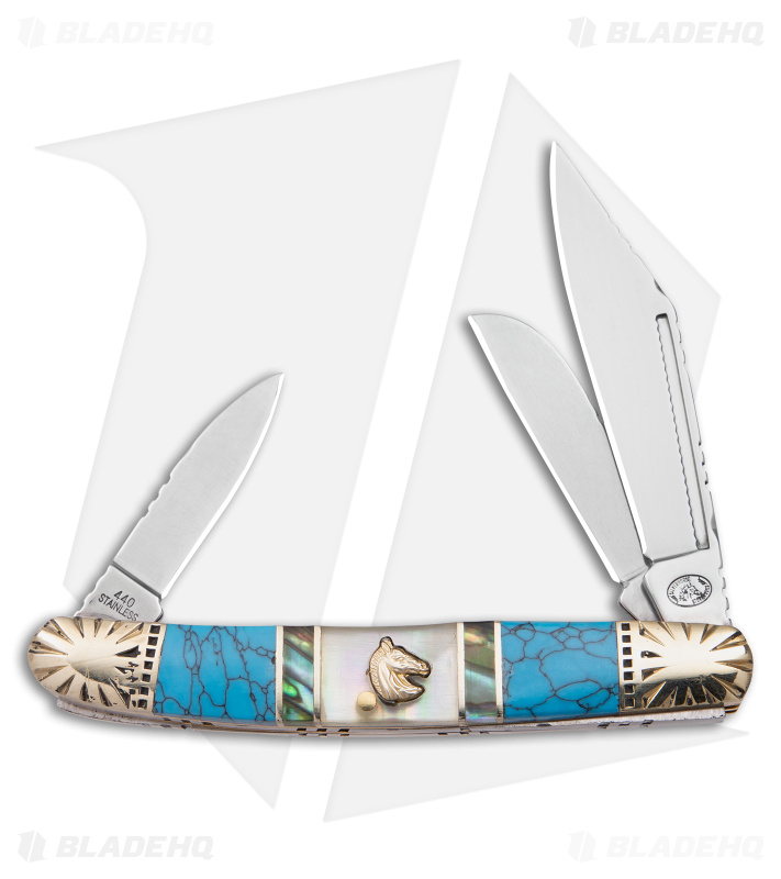 Frost Silverhorse Wrangler Slip Joint Knife 4.0" Abalone/Turquoise 112TUR
