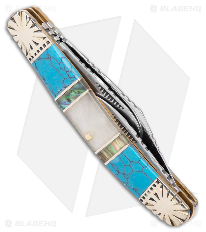 Frost Silverhorse Wrangler Slip Joint Knife 4.0" Abalone/Turquoise 112TUR