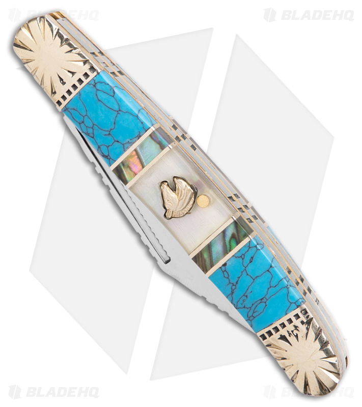 Frost Silverhorse Wrangler Slip Joint Knife 4.0" Abalone/Turquoise 112TUR