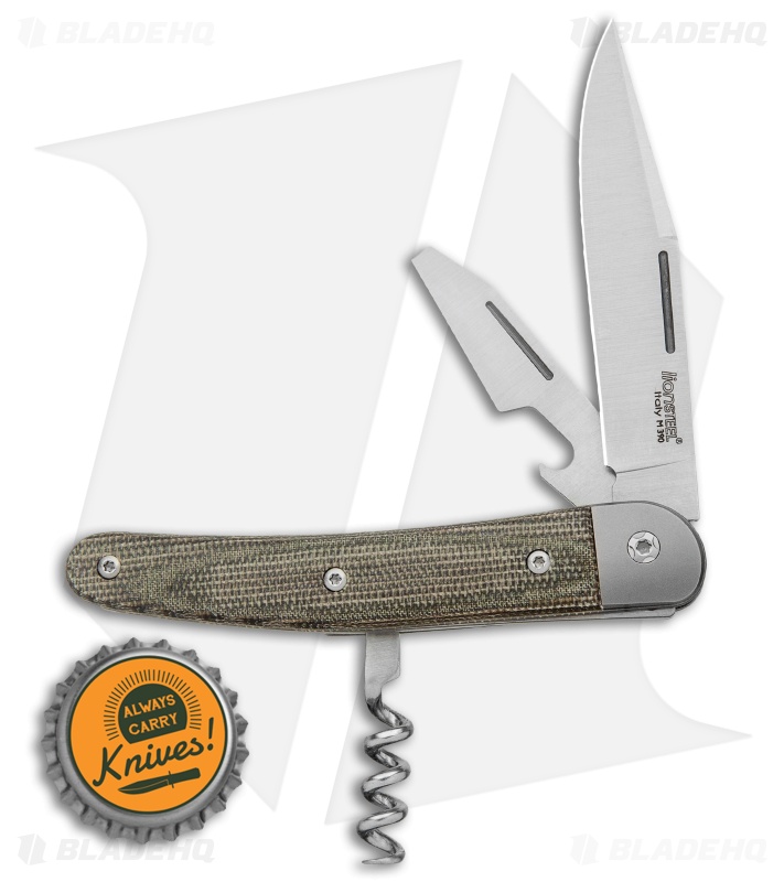 LionSteel Jack Slip Joint Knife Three Function Green Micarta (3" Satin M390)