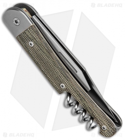 LionSteel Jack Slip Joint Knife Three Function Green Micarta (3" Satin M390)