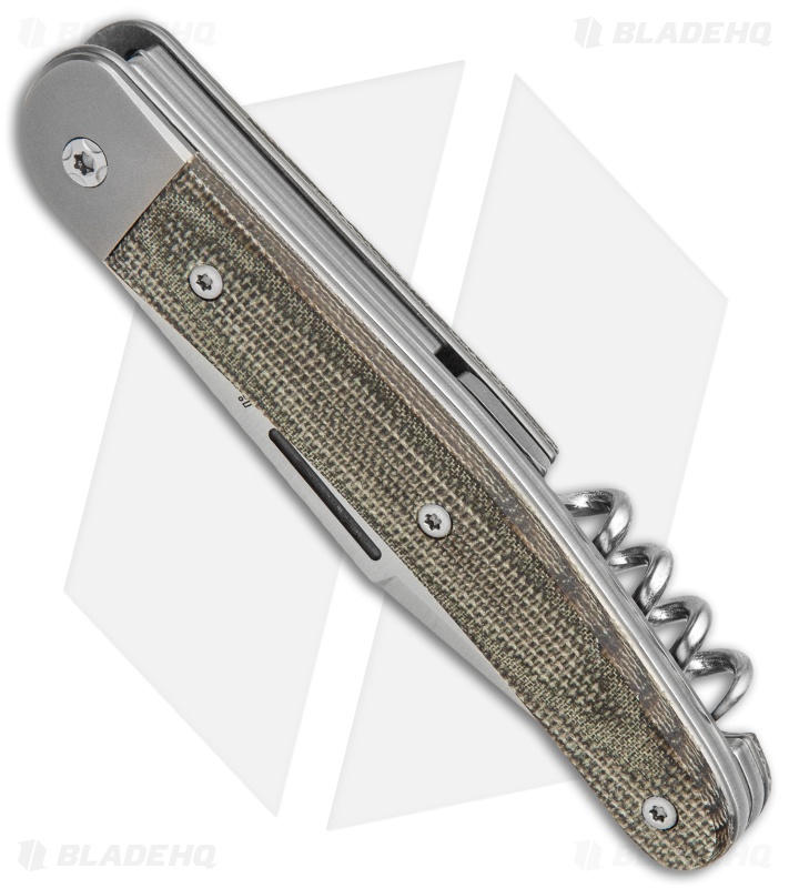 LionSteel Jack Slip Joint Knife Three Function Green Micarta (3" Satin M390)