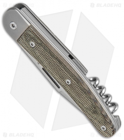 LionSteel Jack Slip Joint Knife Three Function Green Micarta (3" Satin M390)