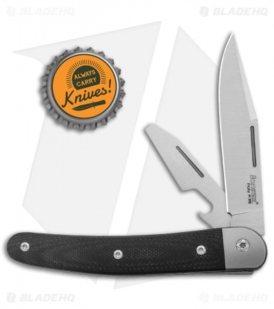 LionSteel Jack Slip Joint Knife Two Function Black G-10 (3" Satin M390)