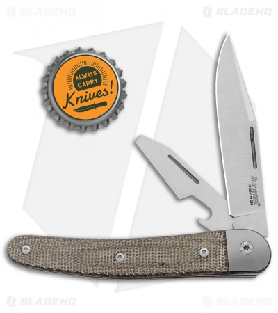 LionSteel Jack Slip Joint Knife Two Function Green Micarta (3" Satin M390)