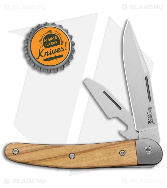 LionSteel Jack Slip Joint Knife Two Function Olive Wood (3" Satin M390)