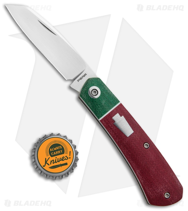 Pena Knives Custom Slipjoint Traditional Knife Red/Green Micarta (2.75" Satin)