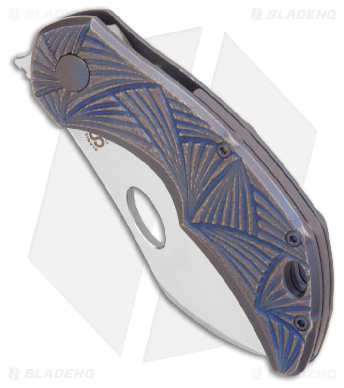Olamic Cutlery Busker Largo Knife Hand Carved Blue Titanium (2.5" Satin)