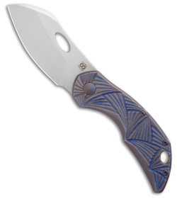 Olamic Cutlery Busker Largo Knife Hand Carved Blue Titanium (2.5" Satin)