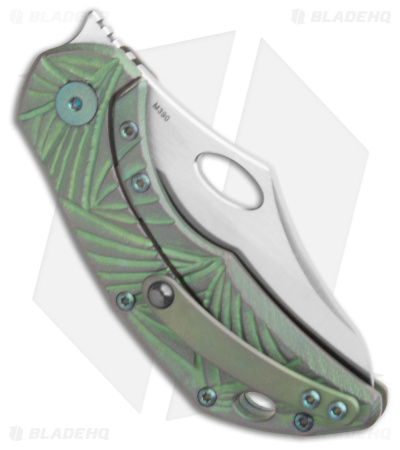 Olamic Cutlery Busker Semper Knife Hand Carved Green Titanium (2.5" Satin)